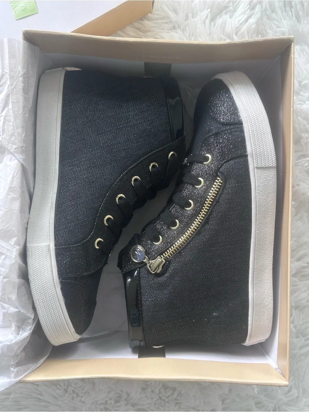 NEW Girls MK Black High-Top Glitter Sneakers with Gold Zip size 4